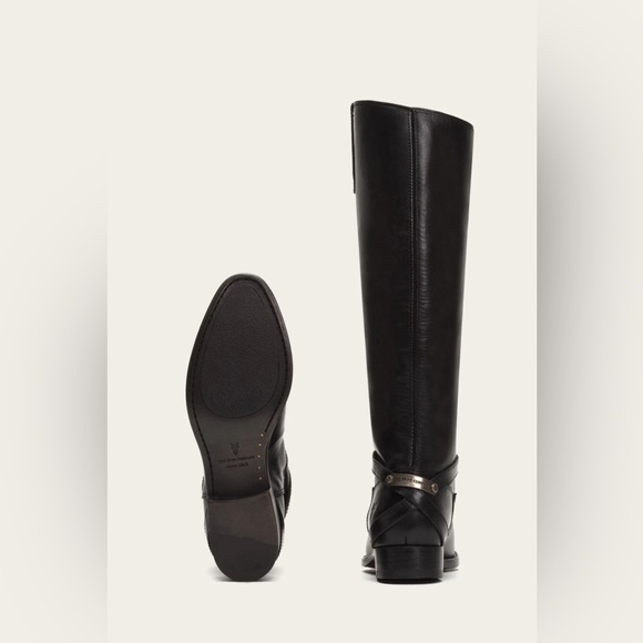 Frye Lindsay Plate Black, Knee High Riding Boot - Picture 4 of 6